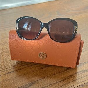Tory Burch Oversized Black Sunglasses with Orange Case